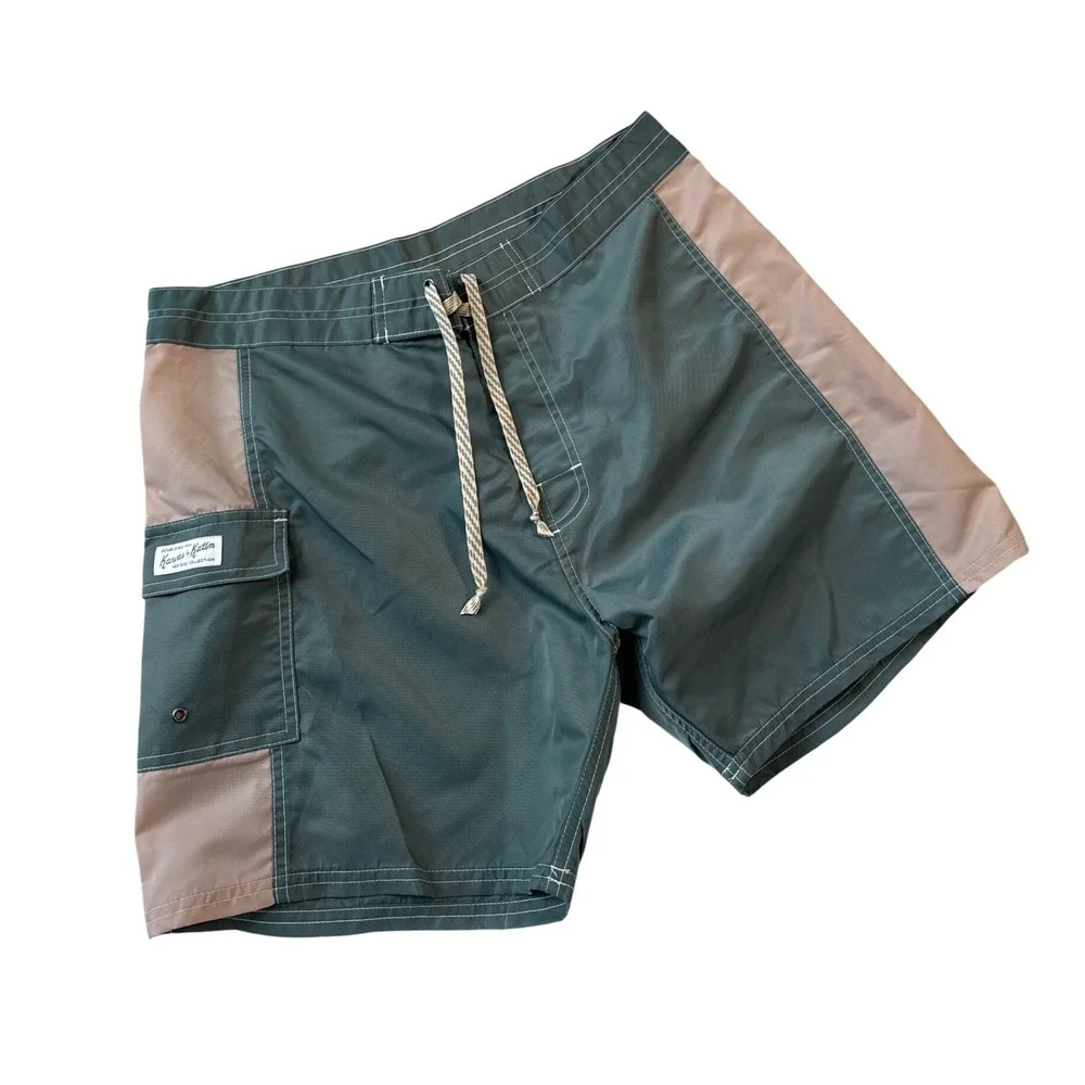 Katin Heritage Collection Board Shorts Mens size 34Green Tan Nylon Swim Trunks - Picture 1 of 9